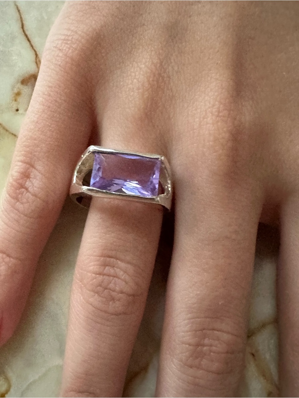 Sterling Silver Amethyst Rectangular Stone Size 8 Ring